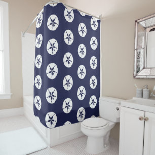 Kustbadkamer Blauw Wit Zand Dollar Zee Shell Douchegordijn