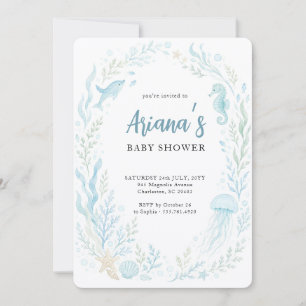 Kustblauw Aquarel Zee Baby Shower Kaart