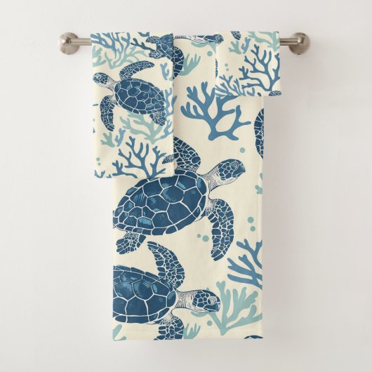 Kustblauw en crème Zee schildpadden gepersonalisee Bad Handdoek (Insitu)