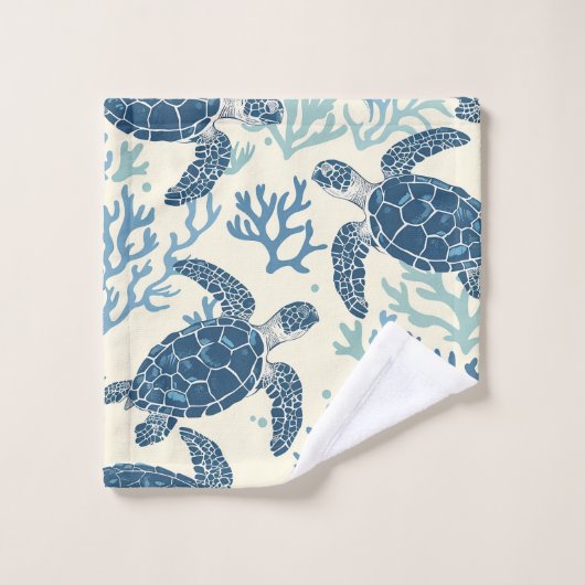 Kustblauw en crème Zee schildpadden gepersonalisee Bad Handdoek (Wasdoekje)