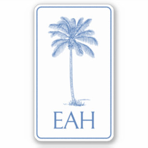 Kustblauw en witte palmboom monogram sticker