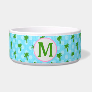 Kustblauw met groene palmboom keramische huisdiere voerbakje