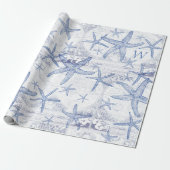 Kustblauw Starfish Monogramed Initiaal Cadeaupapier (Uitgerold)