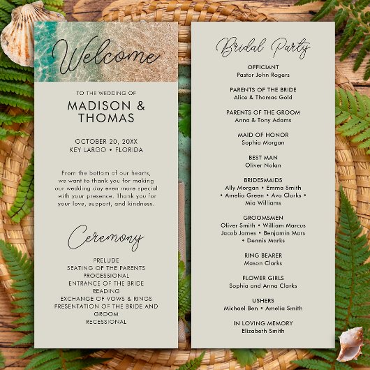 Kustblauw Tropisch strand Bestemming Bruiloft Programma