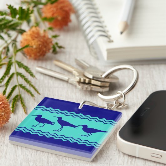 Kustblauw Turquoise Sandpiper Birds Pattern Sleutelhanger (Voorkant Rechts)