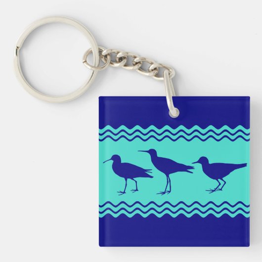 Kustblauw Turquoise Sandpiper Birds Pattern Sleutelhanger (Voorkant)