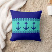 Kustblauw Turquoise Stripe Anchor Nautical Kussen (Deken)