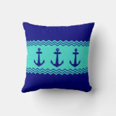 Kustblauw Turquoise Stripe Anchor Nautical Kussen (Achterkant)