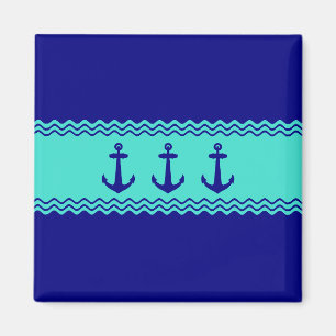 Kustblauw Turquoise Stripe Anchor Nautical Magneet