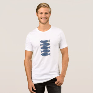 Kustblauw Vissenpatroon op Beige Achtergrond Tri-Blend Shirt