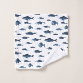 Kustblauw & wit vissenpatroon bad handdoek (Wasdoekje)