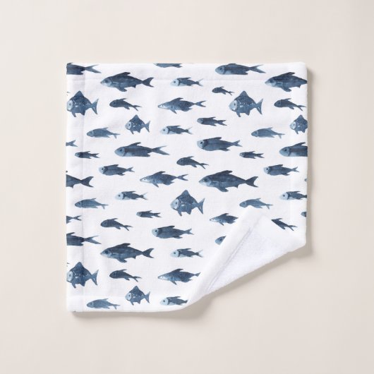 Kustblauw & wit vissenpatroon bad handdoek (Wasdoekje)