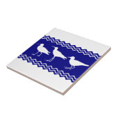 Kustblauw-witte zandvanger tegeltje (Zijkant)