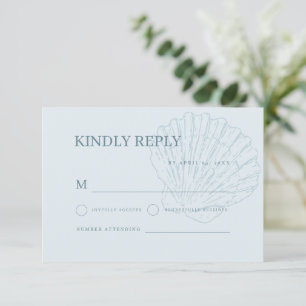Kustblauw Zeevaart Handgetekende Schelp Bruiloft RSVP Kaartje
