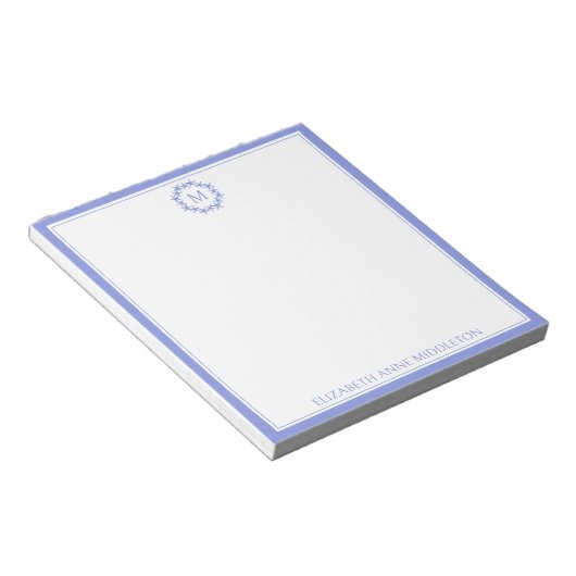 Kustblauwe en witte zeesterkrans Monogram Notitieblok (Schuin)