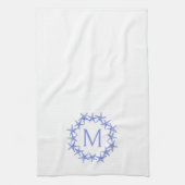 Kustblauwe en witte zeesterkrans Monogram Theedoek (Verticaal)