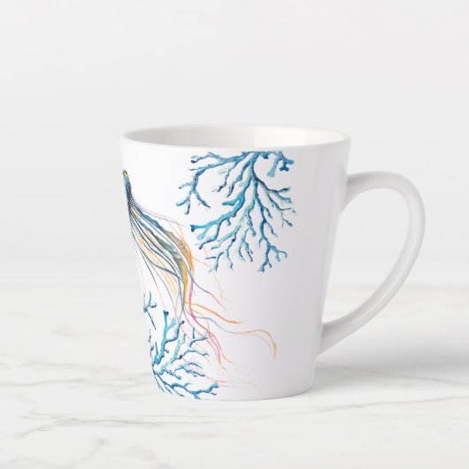 Kustblauwe kieuwvis en Waterverf van Zee koraal Latte Mok (Rechts)