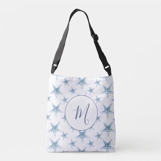 Kustblauwe monogram zeester crossbody tas (Achterkant)