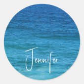 Kustblauwe oceaan ronde sticker (Voorkant)