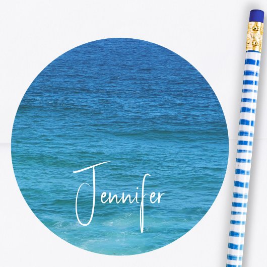 Kustblauwe oceaan ronde sticker