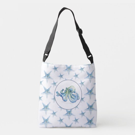 Kustblauwe octopus en Waterverf van Starfish Crossbody Tas (Achterkant)