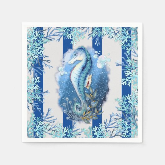Kustblauwe Seahorse papieren servetten (Voorkant)
