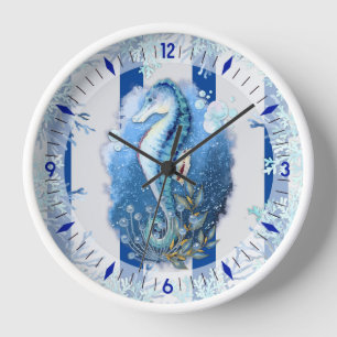 Kustblauwe Seahorse wandklok
