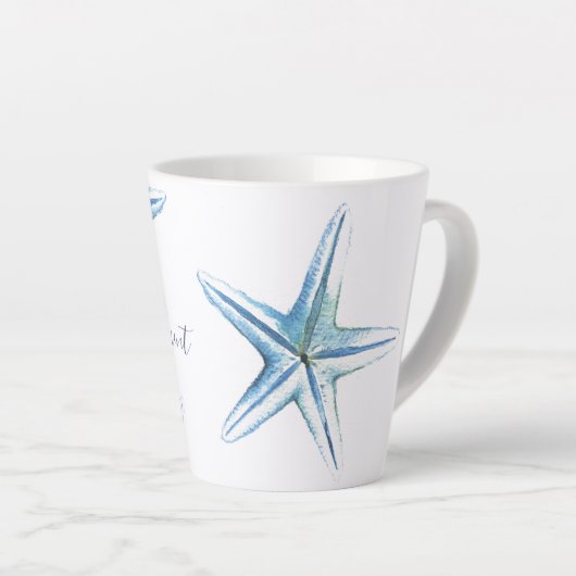 Kustblauwe Waterverf Latte Mok (Rechterhoek)