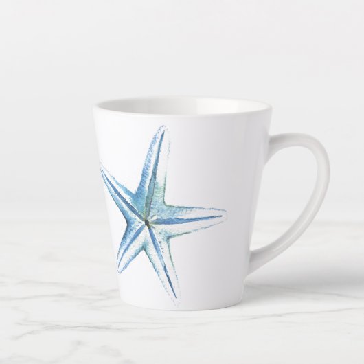 Kustblauwe Waterverf Latte Mok (Rechts)
