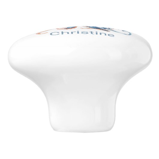 Kustblauwe waterverf Octopus, aangepaste naam Keramische Knop (Zijkant)