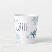 Kustblauwe Zee Koraal en Octopus Waterverf Latte Mok (Voorkant)