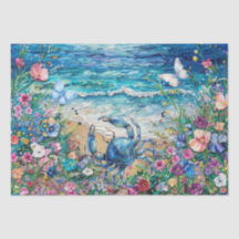 Kustbloem Blauwe Krab & Vlinders Decoupage 