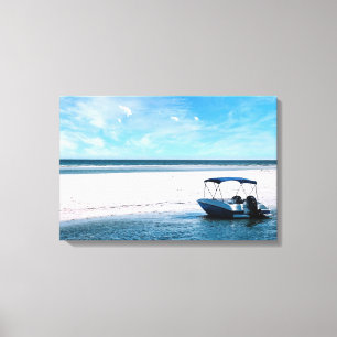 Kustboot wandkunst Minimalistische Oceaanblauw Canvas Afdruk