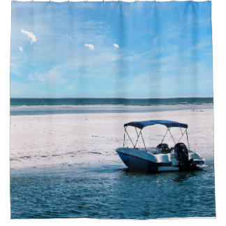 Kustboot wandkunst Minimalistische oceaanblauw Douchegordijn