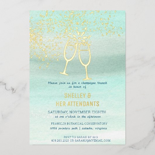 Kustbruidsmeisjes Champagne Brunch Douche Folie Uitnodiging (Voorkant)