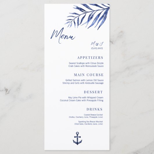 Kustbruiloft ankermenu menu (Voorkant)