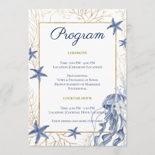 Kustbruiloft Blauw & Goud Programma (Voorkant)