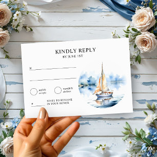 Kustbruiloft Waterverf Nautische zeilboot RSVP Kaartje