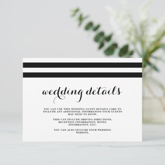 Kustbruiloft zwart en wit Gastgegevens Informatiekaartje (Staand voorkant)