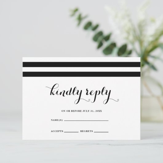 Kustbruiloft zwart en witte strepen RSVP-kaart RSVP Kaartje (Staand voorkant)