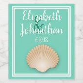 Kustbruin Seashell & Zee Glas Groen Bruiloft Wijn Etiket (Enkel label)