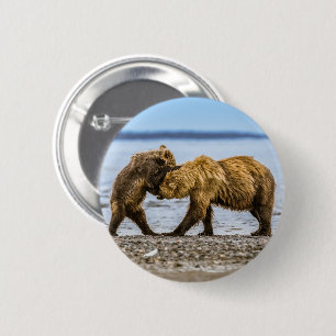 Kustbruine beren ronde button 5,7 cm