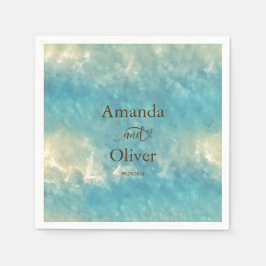 Kustchic gouden zand turquoise water bruiloft servet