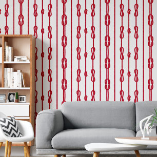 Kustchic Rood touw en zeemansknopen print Behang