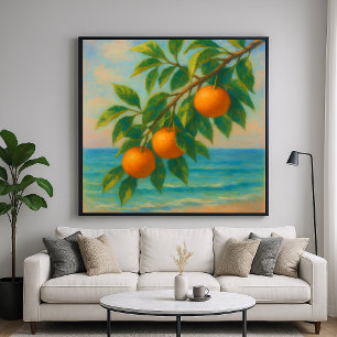 Kustcitrus - Pastelschilderstijl Sinaasappelboom Poster