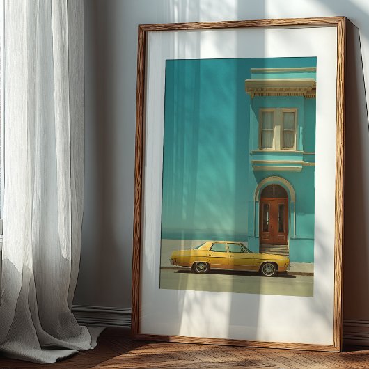 Kustcontrast: gele auto poster