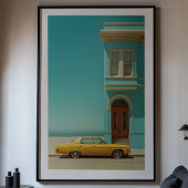 Kustcontrast: gele auto poster