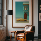 Kustcontrast: gele auto poster