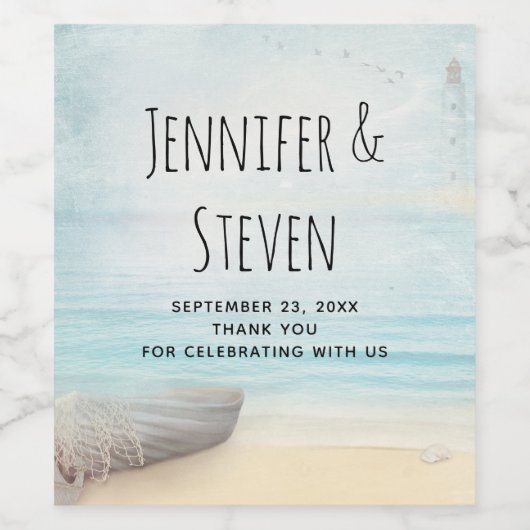 Kustdoorsnede met een Gevist bruiloft Wijn Etiket (Enkel label)