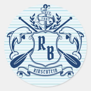 Kustemblam Dolphins Anchor Oar Shield Nauzale Ronde Sticker